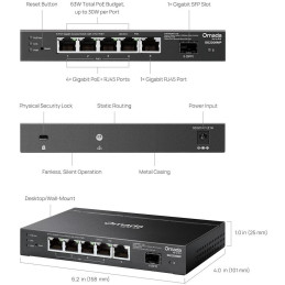 TP-Link SG2206MP 6-Port Gigabit Switch, 4x Gigabit PoE, 1x LAN, 1x SFP, 63W budget