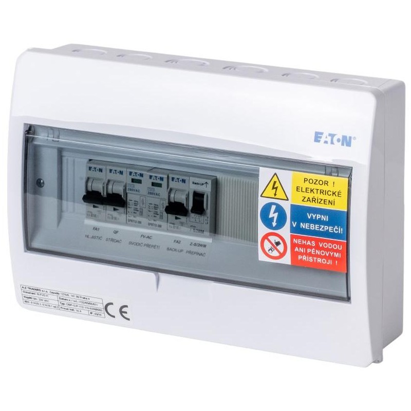 Solarmi ACZ1 osazený rozvaděč pro fotovoltaiku, jističe, chránič, 3,7kW 1f, backup