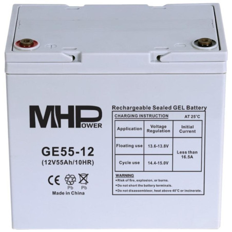 MHPower záložní Gelový akumulátor 12V/55Ah, Terminál T1 - M6, Deep Cycle
