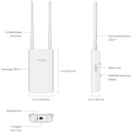 TP-Link EAP603-Outdoor Omada AX1800 Wi-Fi 6 AP, 574Mbps7t 2.4 GHz + 1201 Mbps 5GHz, 1x GLAN, IP65