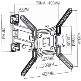 ROZBALENÉ - NEDIS nástěnný držák pro LCD a TV/ 23 - 55 "/ nosnost 30 kg/ náklon ± 20°/ otáčení 180°/ kloubový (3 klouby)