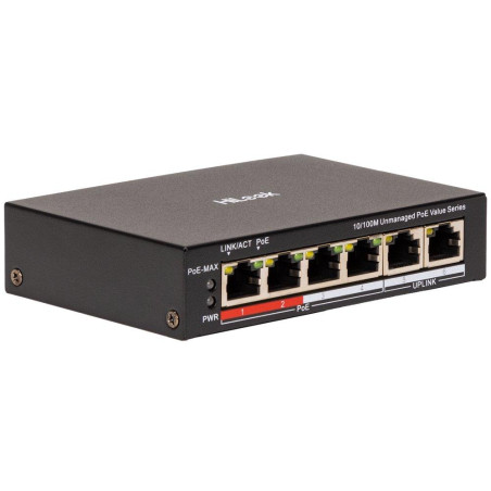 HiLook Powered by HIKVISION switch NS-0106P-45(B)/ 4x port/ 10/100 Mbps RJ45 ports PoE / 2x 100 Mbps uplink