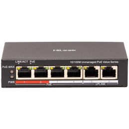HiLook Powered by HIKVISION switch NS-0106P-45(B)/ 4x port/ 10/100 Mbps RJ45 ports PoE / 2x 100 Mbps uplink