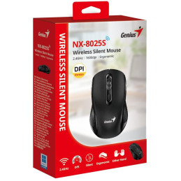 GENIUS NX-8025S-DPI Black/ 1600 dpi/ bezdrátová/ tichá/ 4tlačítková/ černá