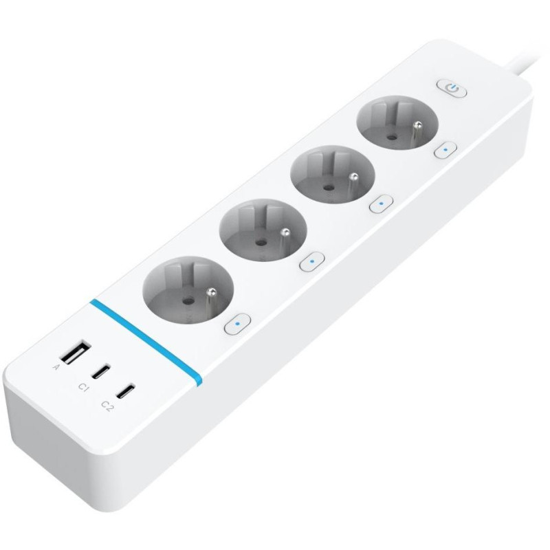 IMMAX NEO LITE SMART chytrý prodlužovací přívod/ 4x FR zásuvka/ 1x USB/ 2x USB-C/ Power delivery/ Wi-Fi/ bílý/ TUYA