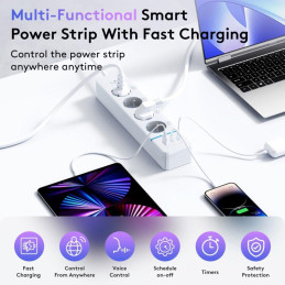 IMMAX NEO LITE SMART chytrý prodlužovací přívod/ 4x FR zásuvka/ 1x USB/ 2x USB-C/ Power delivery/ Wi-Fi/ bílý/ TUYA