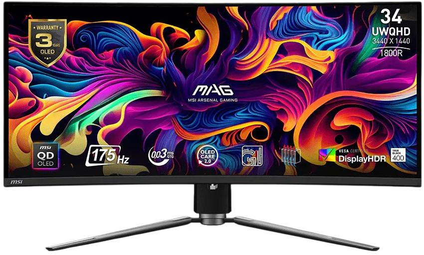 MSI MAG 341CQP QD-OLED/ 34"/ 3440x1440 / OLED/ 0,03ms/ 175Hz/ 250cd/m2/ 1,5M:1/ HDMI/ DP/ USB/ USB-C/ VESA/ černý