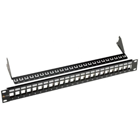 Solarix 19" Neosazený univerzální panel 24 portů 1U pro CAT5E a CAT6 keystony, SX24M-0-STP-BK-UNI