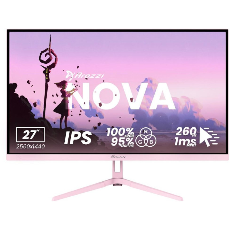 AROZZI NOVA herní monitor 27" 27T2K260 Pink/ LED/ 2560x1440/ 260Hz/ IPS/ 1000:1/ 1ms/ 2xHDMI/ 2xDP/ růžový