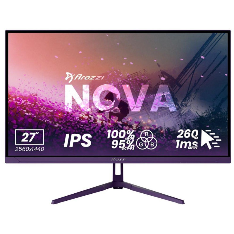 AROZZI NOVA herní monitor 27" 27T2K260 Purple/ LED/ 2560x1440/ 260Hz/ IPS/ 1000:1/ 1ms/ 2xHDMI/ 2xDP/ fialový