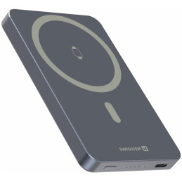 Swissten Power Bank Fusion 5000 mAh S Nabíjením Apple Watch (Kompatibilní S Magsafe) Stříbrná