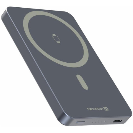 Swissten Power Bank Fusion 5000 mAh S Nabíjením Apple Watch (Kompatibilní S Magsafe) Stříbrná