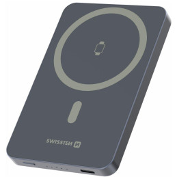 Swissten Power Bank Fusion 5000 mAh S Nabíjením Apple Watch (Kompatibilní S Magsafe) Stříbrná
