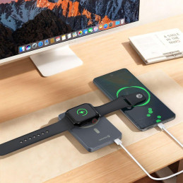 Swissten Power Bank Fusion 5000 mAh S Nabíjením Apple Watch (Kompatibilní S Magsafe) Stříbrná