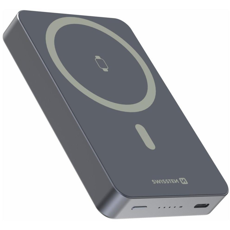 Swissten Power Bank Fusion 10000 mAh S Nabíjením Apple Watch (Kompatibilní S Magsafe) Stříbrná