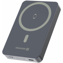 Swissten Power Bank Fusion 10000 mAh S Nabíjením Apple Watch (Kompatibilní S Magsafe) Stříbrná