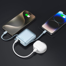 Swissten Power Bank Space 10000 mAh S Integrovanými Kabely USB-C A Lightning Modrá