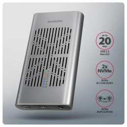 AXAGON box pro 2x M.2 NVMe SSD s funkcí klonování / EEM2-20GD / USB-C / USB 3.2 Gen2 / kabel 30cm USB-C na USB-C