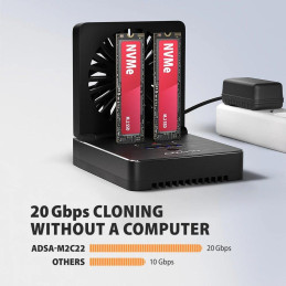 AXAGON dockovací stanice 2x M.2 NVMe/SATA SSD / ADSA-M2C22 / USB-C / USB 3.2 Gen2 / kabel 30cm USB-C na USB-C