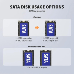 AXAGON dockovací stanice 2x M.2 NVMe/SATA SSD / ADSA-M2C22 / USB-C / USB 3.2 Gen2 / kabel 30cm USB-C na USB-C