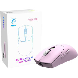 MSI herní myš FORGE 340 Wireless Violet/ bezdrátová/ 12.000 dpi/ 2,4GHz/ BT5.2/ USB/ 6 tlačítek/ růžová