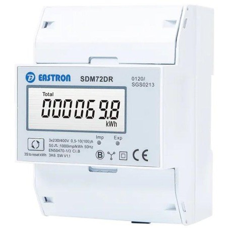 Eastron SDM72DR-MID, Multifunkční elektroměr, aktuální výkon, celková spotřeba, pulsní výstup, třífázový, 100A