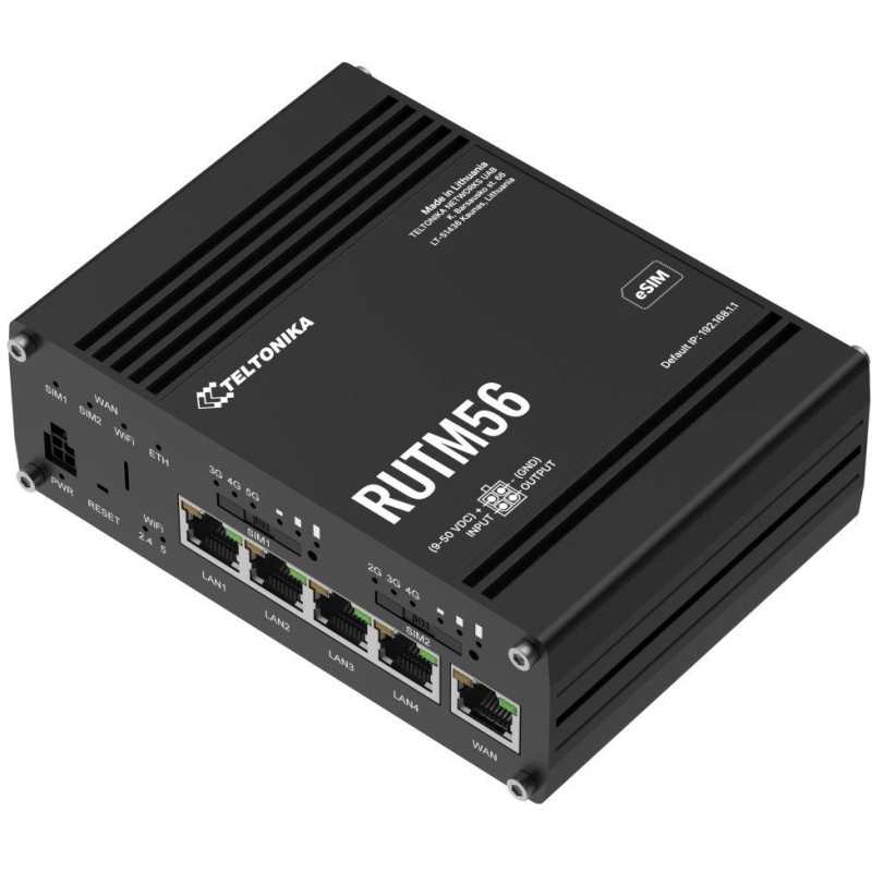 Teltonika RUTM56 průmyslový router, dual modem, 5G, 4G, 5x Gbit RJ45, WiFi 5