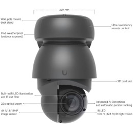 Ubiquiti UniFi AI PTZ Industrial B - kamera, 8Mpx rozlišení, IR LED, AI detekce, IP66, IK04, 22x zoom, PTZ, PoE++, černá