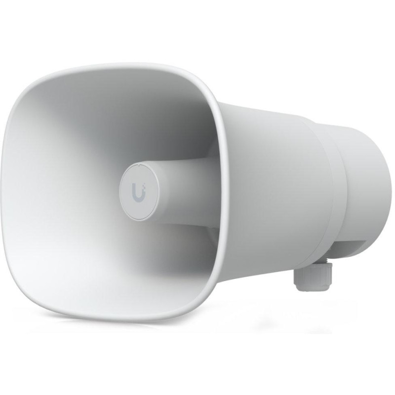 Ubiquiti UniFi AI Horn Speaker W - Venkovní reproduktor (siréna), hlasitost až 120 dB, IP66, PoE+ napájení, bílý
