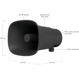 Ubiquiti UniFi AI Horn Speaker B - Venkovní reproduktor (siréna), hlasitost až 120 dB, IP66, PoE+ napájení, černý