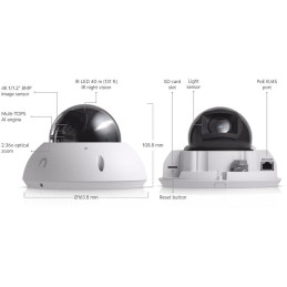 Ubiquiti UniFi G6 Pro Dome W - kamera, 8Mpx rozlišení, IR LED, AI detekce, IP66, IK10, 2.36x zoom, PoE+, bílá