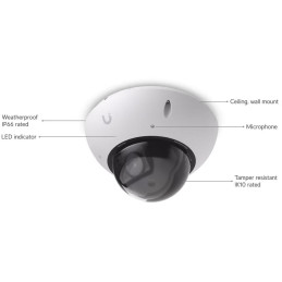 Ubiquiti UniFi G6 Pro Dome W - kamera, 8Mpx rozlišení, IR LED, AI detekce, IP66, IK10, 2.36x zoom, PoE+, bílá