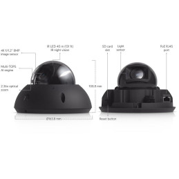 Ubiquiti UniFi G6 Pro Dome B - kamera, 8Mpx rozlišení, IR LED, AI detekce, IP66, IK10, 2.36x zoom, PoE+, černá