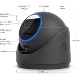 Ubiquiti UniFi G6 Pro Turret B - kamera, 8Mpx rozlišení, IR LED, AI detekce, IP66, IK04, 2.36x zoom, PoE+, černá