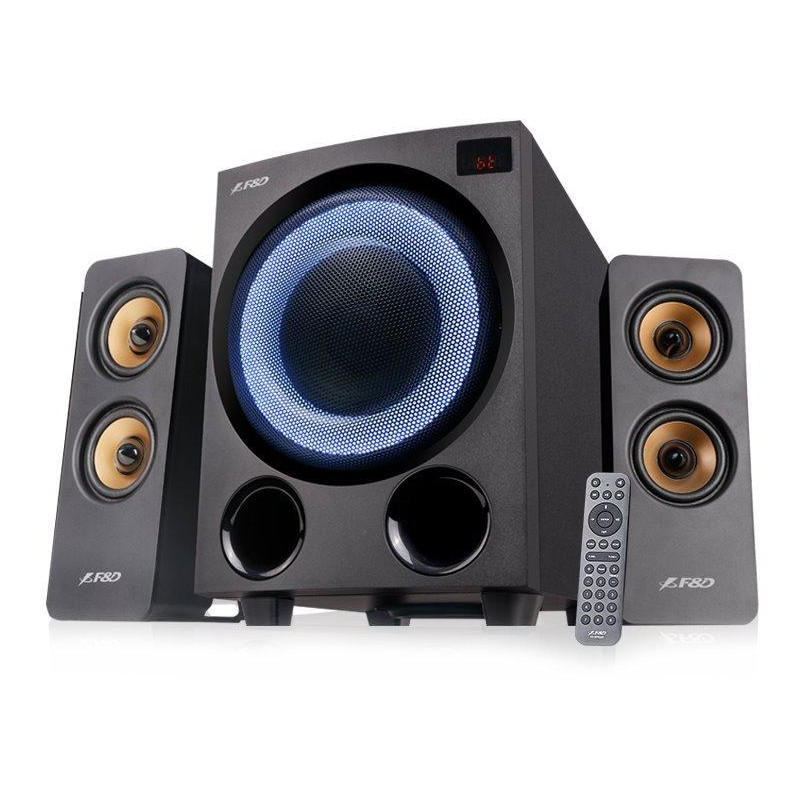 ROZBALENÉ - FENDA F&D repro F770X/ 2.1/ 76W/ černé s RGB/ BT5.0/ FM rádio/ USB přehrávání/ optický vstup/ dálkové ovládání