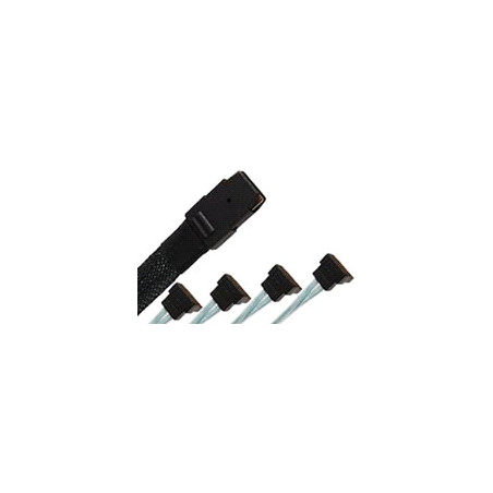 SAS 520 1m Mini SAS Plug with clamp (SFF 8087) 36p  4 x SATA Plug 7p 90° with Side Band