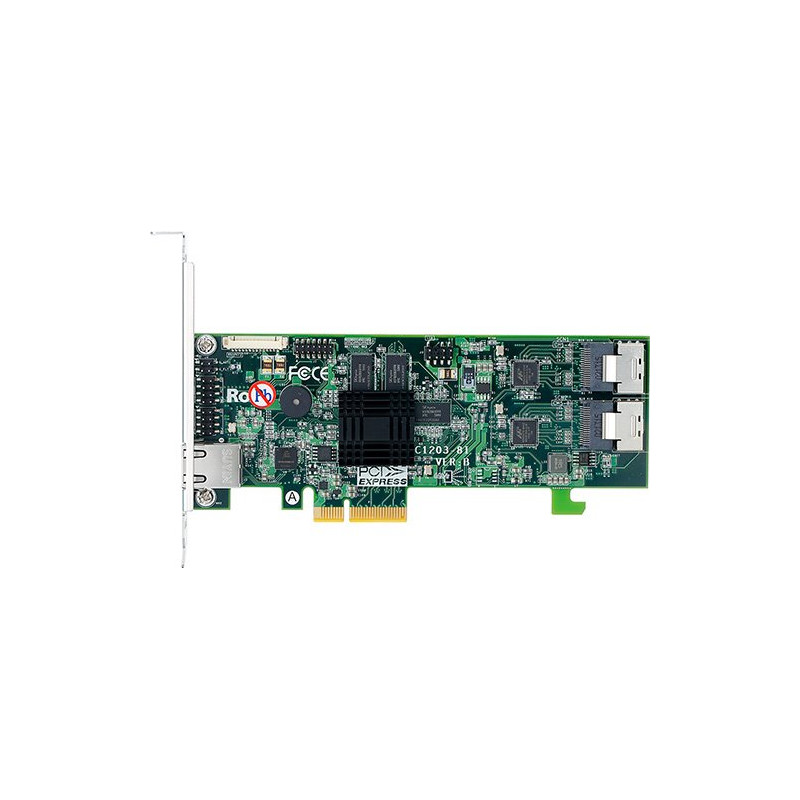 ARECA 8-port 6Gb/s SATA PCIe 2.0 x4, RAID 0/1/1E/3/5/6/10/30/50/60/Single Disk/JBOD, 512MB Cache, 2x SFF-8087,LP