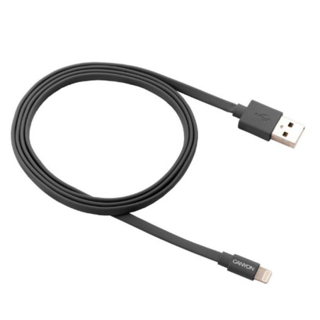 CANYON nabíjecí kabel Lightning MFI-2, plochý, Apple certifikát, délka 1m, tmavě šedá