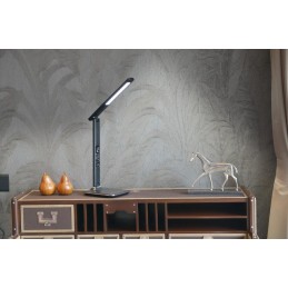 IMMAX LED stolní lampička Kingfisher/ 9W/ 450lm/ 12V/1A/ 3 různé barvy světla/ sklápěcí rameno/ USB/ černá