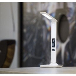 IMMAX LED stolní lampička Kingfisher/ 9W/ 450lm/ 12V/1A/ 3 různé barvy světla/ sklápěcí rameno/ USB/ bílá