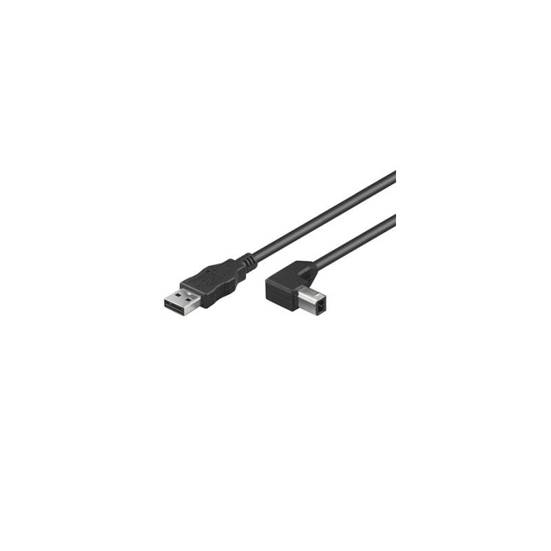 PremiumCord Kabel USB 2.0, A-B, 2m se zahnutým USB-B konektorem 90°