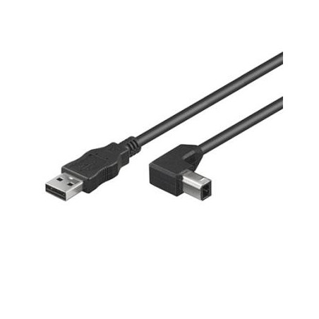 PremiumCord Kabel USB 2.0, A-B, 2m se zahnutým USB-B konektorem 90°