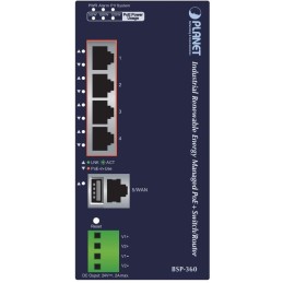 Planet BSP-360 v3 průmyslový solární switch/router, 5x1Gb, 4x PoE+ 802.3at 120W, baterie, 24-45VDC, -10~60°C, IP30