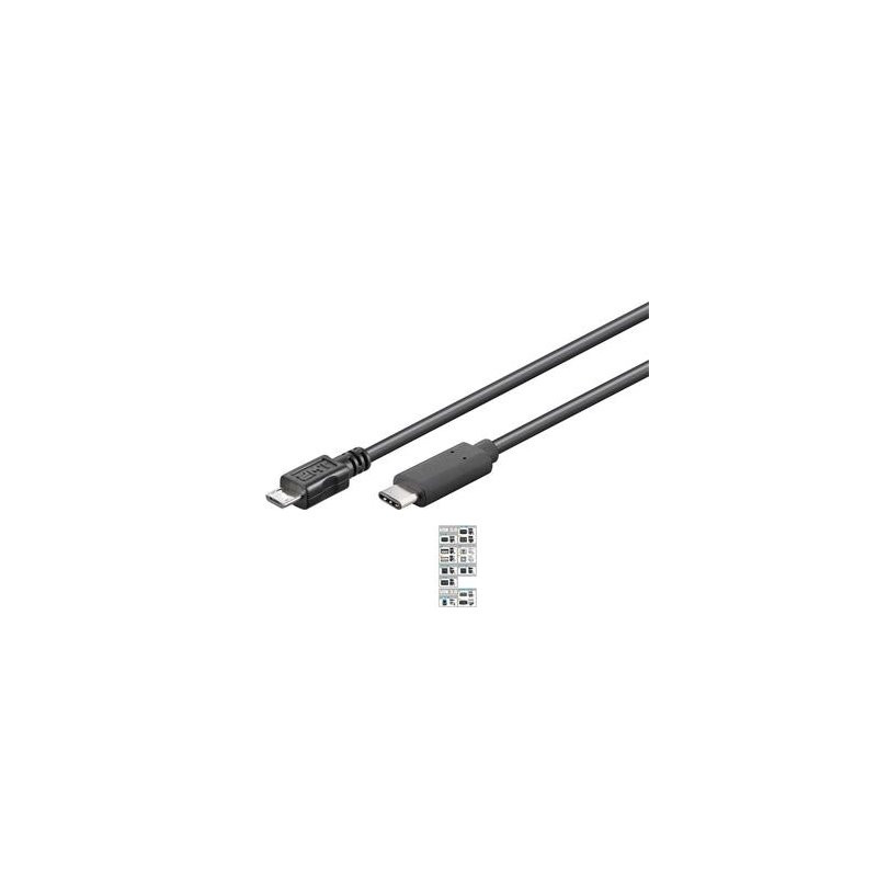 PremiumCord Kabel USB konektor C/male - USB 2.0 Micro-B/male, černý, 0,6m