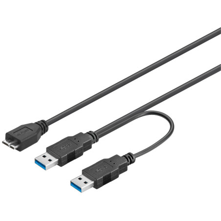 PremiumCord USB 3.0 napájecí Y kabel A/Male + A/Male -- Micro B/Mmale