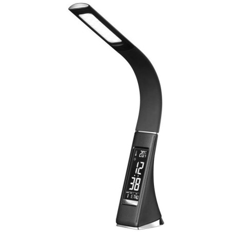 IMMAX LED stolní lampička Leather/ 6,5W/ 300lm/ 5V/1A/ 3 barvy světla/ flexibil. rameno/ možnost vypnutí LCD/ USB/ černá