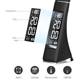 IMMAX LED stolní lampička Leather/ 6,5W/ 300lm/ 5V/1A/ 3 barvy světla/ flexibil. rameno/ možnost vypnutí LCD/ USB/ černá