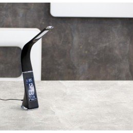 IMMAX LED stolní lampička Leather/ 6,5W/ 300lm/ 5V/1A/ 3 barvy světla/ flexibil. rameno/ možnost vypnutí LCD/ USB/ černá