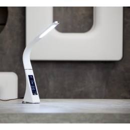 IMMAX LED stolní lampička Leather/ 6,5W/ 300lm/ 5V/1A/ 3 barvy světla/ flexibilní rameno/ možnost vypnutí LCD/ USB/ bílá