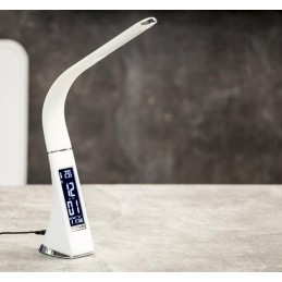 IMMAX LED stolní lampička Leather/ 6,5W/ 300lm/ 5V/1A/ 3 barvy světla/ flexibilní rameno/ možnost vypnutí LCD/ USB/ bílá